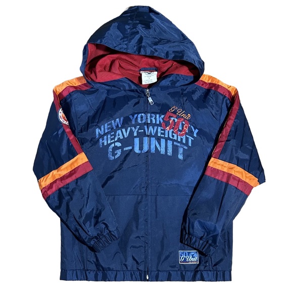 G-Unit Boy’s Graphic Blue Windbreaker Zip Up Jacket with Hood - Picture 1 of 3
